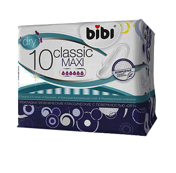 Прокладки гигиенические BiBi Classic MAXI DRY, 10шт/уп (24)   0035/4988